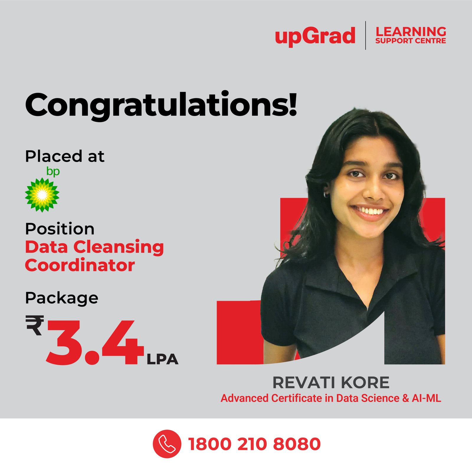 Revati Kore placed at BP as a Data Cleansing Coordinator with a package of 3.4 LPA